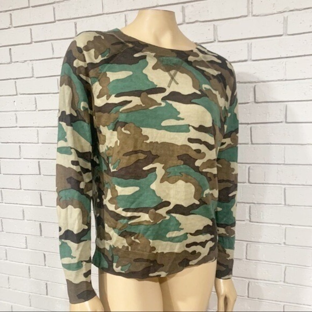 J.Crew Tippi Camo Merino Wool Crewneck Sweater Green Brown Preppy Medium - Picture 8 of 10